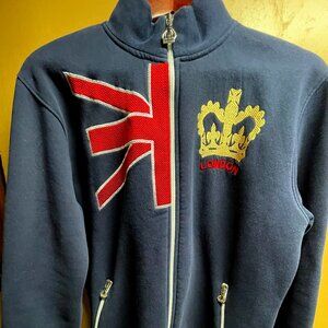 G-Crown London England L Full Zip Sweatshirt Embroidered Navy Blue